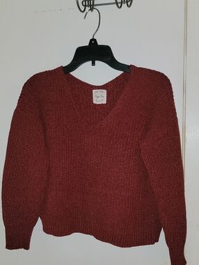 Hippie Rose Chunky V-Neck Sweater in Wine